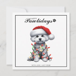 Bichon Frise Dog Wrapped In Christmas Light Holiday Card