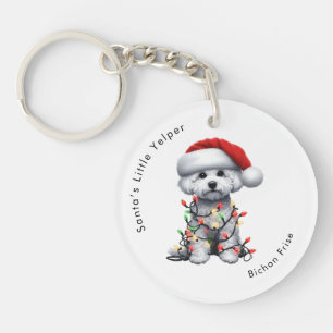 Bichon Frise Dog Wrapped In Christmas Light Key Ring