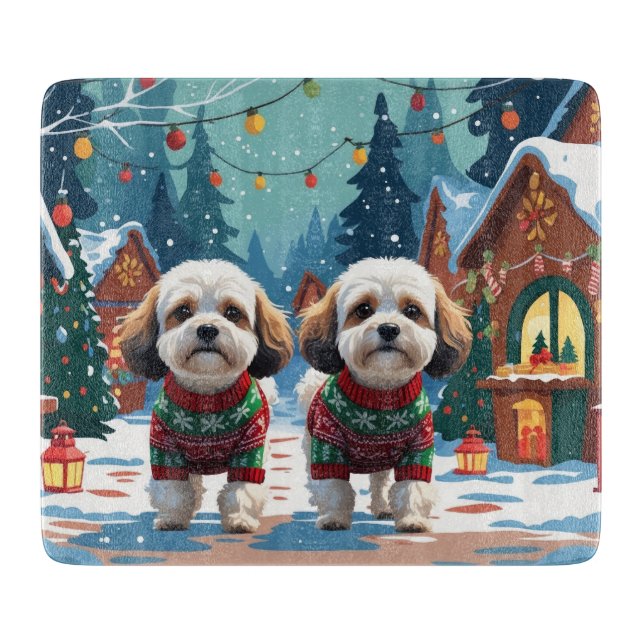 Bichon Frise Dogs Christmas Snow Holiday Cutting Board (Front)