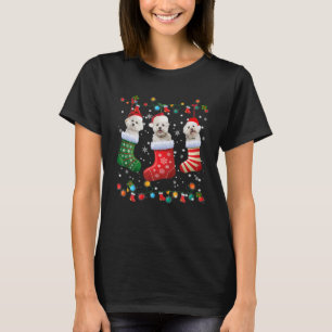Bichon Frise Dogs in Christmas Socks Funny Xmas T-Shirt