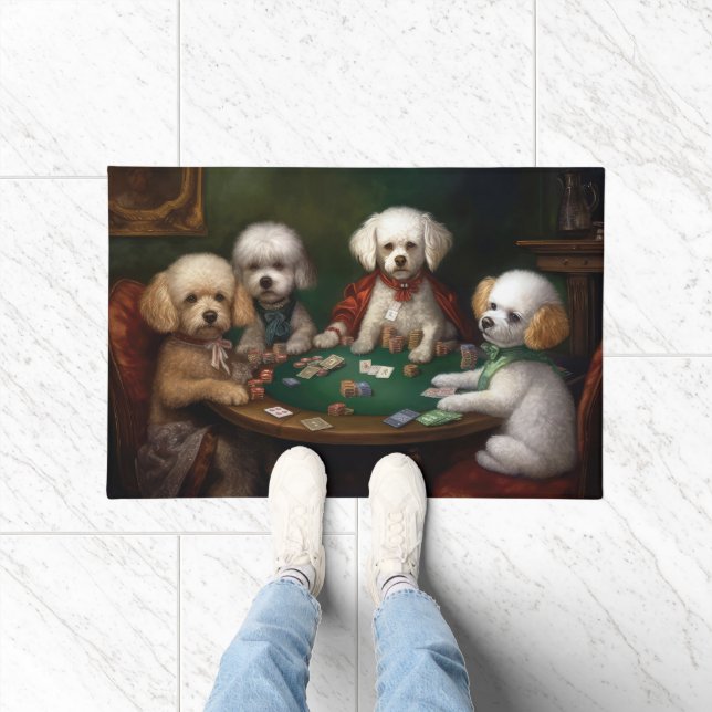 Bichon Frise Dogs Playing Poker Art Doormat (Indoor)