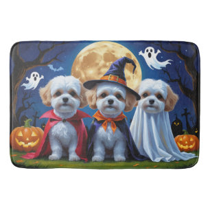 Bichon Frise Dogs Pumpkin Halloween Funny  Bath Mat