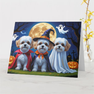 Bichon Frise Dogs Pumpkin Halloween Funny Card