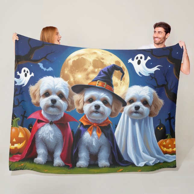 Bichon Frise Dogs Pumpkin Halloween Funny  Fleece Blanket (In Situ)