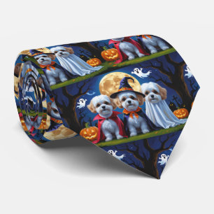 Bichon Frise Dogs Pumpkin Halloween Funny  Tie