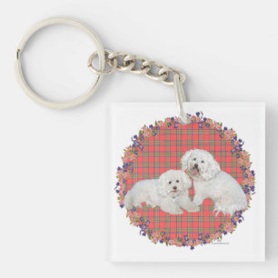 Bichon Frise Duo Plaid Key Ring