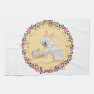 Bichon Frise Easter Bunny Tea Towel
