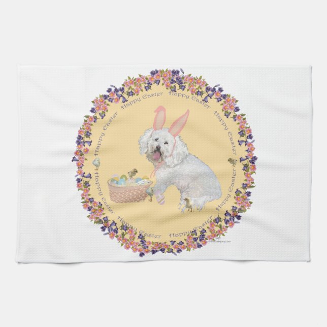 Bichon Frise Easter Bunny Tea Towel (Horizontal)