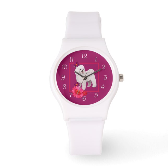 Bichon Frise Floral Fun Watch (Front)