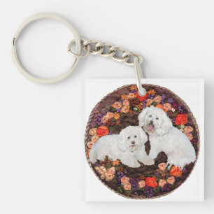 Bichon Frise Floral Key Ring