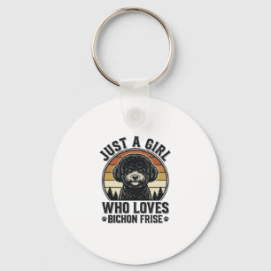 Bichon Frise Girl Vintage Dog Lover Shirt_1 Key Ring
