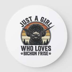 Bichon Frise Girl Vintage Dog Lover Shirt_1 Large Clock