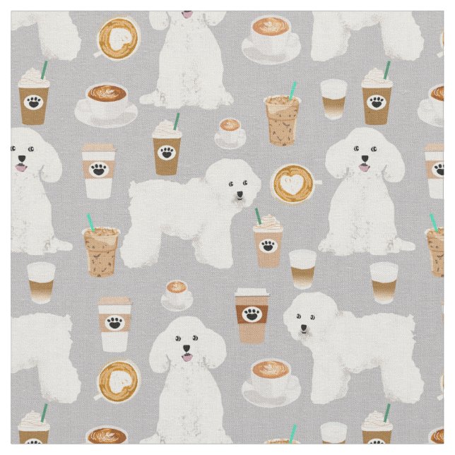 Bichon Frise grey coffee fabric (Close Up)