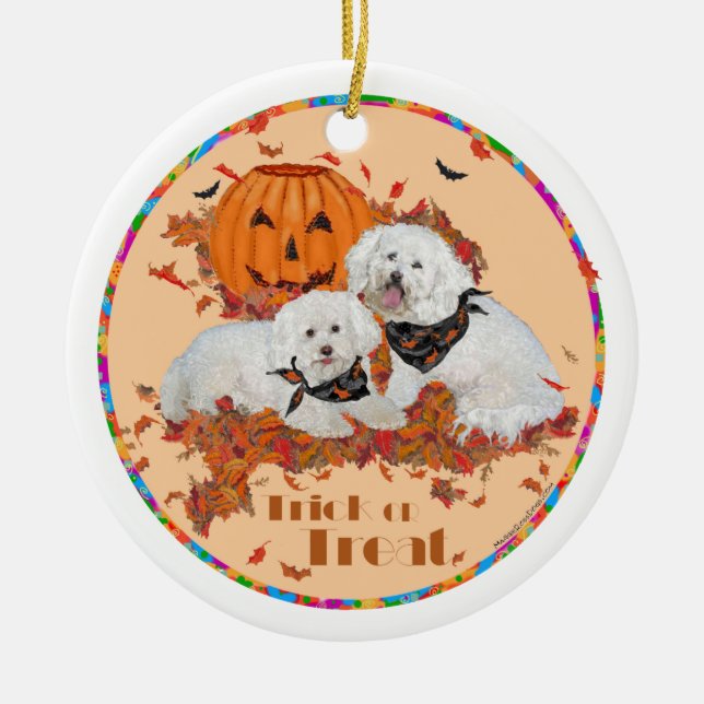 Bichon Frise Halloween Ceramic Tree Decoration (Front)