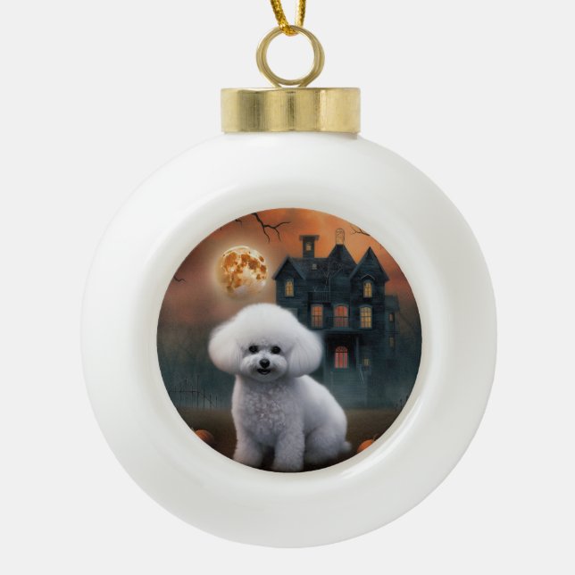 Bichon Frise Halloween Scary  Ceramic Ball Christmas Ornament (Front)