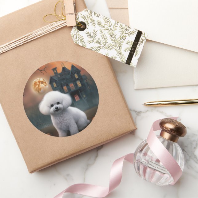 Bichon Frise Halloween Scary  Classic Round Sticker (Gifting)