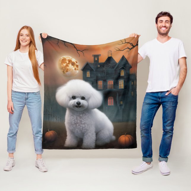 Bichon Frise Halloween Scary  Fleece Blanket (In Situ)