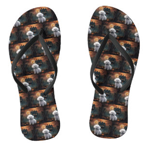 Bichon Frise Halloween Scary  Flip Flops