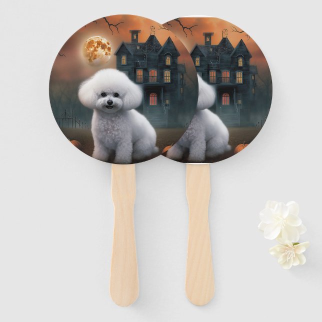 Bichon Frise Halloween Scary  Hand Fan (Front and Back)