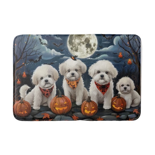 Bichon Frise Halloween Spooky Bath Mat (Front)