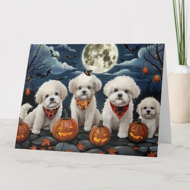 Bichon Frise Halloween Spooky Card (Front)
