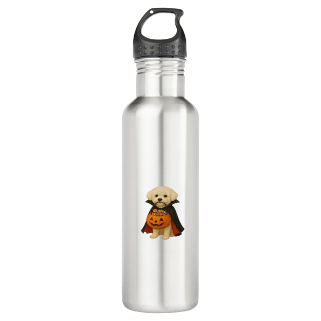 Bichon Frisé Halloween Vampire Pup with Pumpkin Ba 710 Ml Water Bottle (Front)