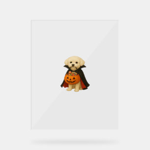 Bichon Frisé Halloween Vampire Pup with Pumpkin Ba Acrylic Sign