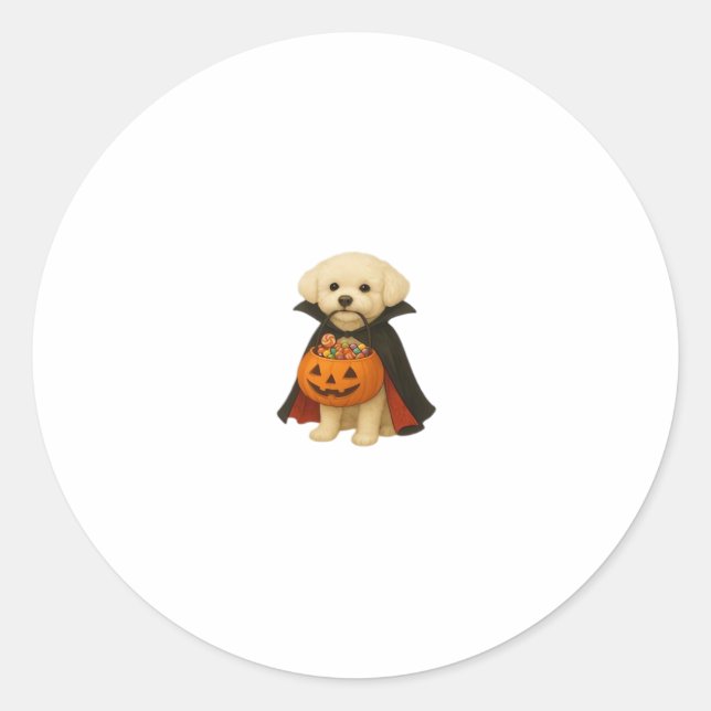 Bichon Frisé Halloween Vampire Pup with Pumpkin Ba Classic Round Sticker (Front)