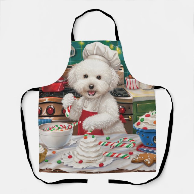 Bichon Frise Holiday Baking: Festive Christmas Apron (Front)