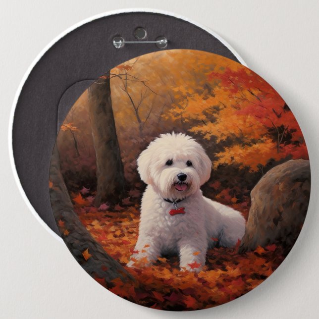 Bichon Frise in Autumn Leaves Fall Inspire  6 Cm Round Badge (Front & Back)