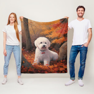 Bichon Frise in Autumn Leaves Fall Inspire Fleece Blanket