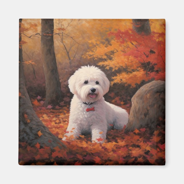 Bichon Frise in Autumn Leaves Fall Inspire  Magnet (Front)