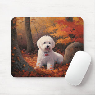 Bichon Frise in Autumn Leaves Fall Inspire  Mouse Mat