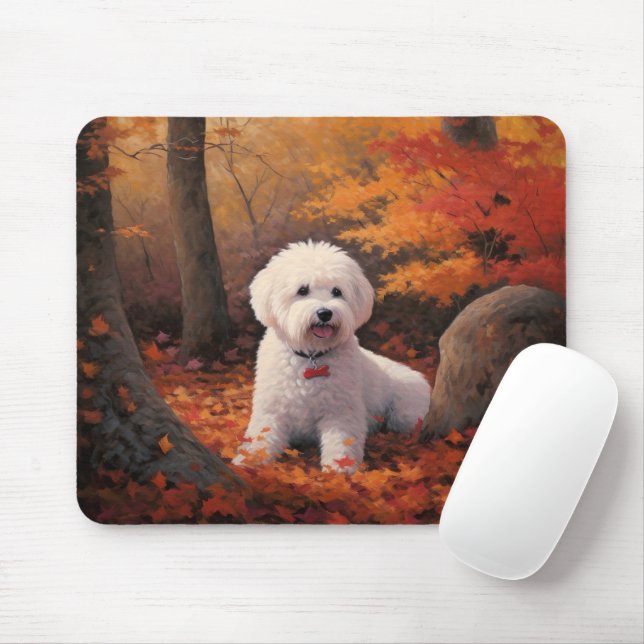 Bichon Frise in Autumn Leaves Fall Inspire  Mouse Mat (With Mouse)