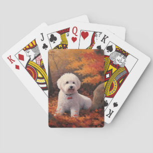 Bichon Frise in Autumn Leaves Fall Inspire  Playing Cards