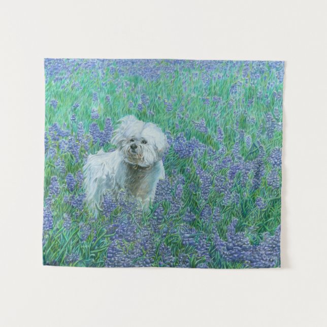 Bichon Frise in Bluebonnets Tapestry (Front (Horizontal))
