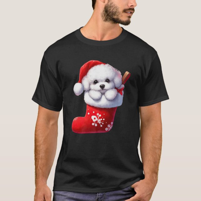 Bichon Frise In Sock Christmas Santa Hat Xmas Dog  T-Shirt (Front)