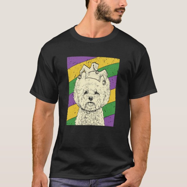 Bichon Frise Jester Mardi Gras Dog Mom or Dad T-Shirt (Front)