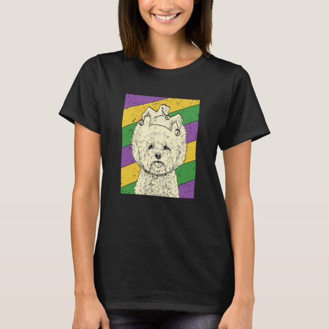 Bichon Frise Jester Mardi Gras Dog Mom or Dad T-Shirt (Front)