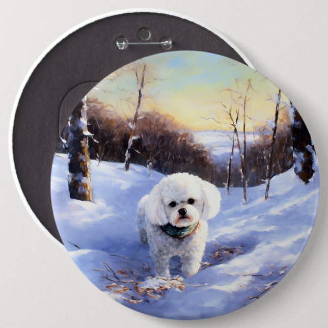 Bichon Frise Let It Snow Christmas  6 Cm Round Badge (Front & Back)