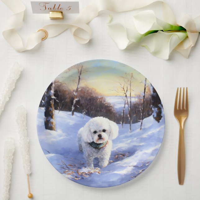 Bichon Frise Let It Snow Christmas  Paper Plate (Wedding)