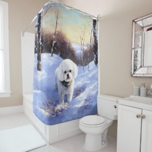 Bichon Frise Let It Snow Christmas Shower Curtain