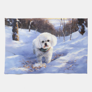 Bichon Frise Let It Snow Christmas Tea Towel