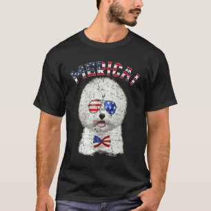 Bichon Frisé Merica American Flag Dog July 4th U T-Shirt