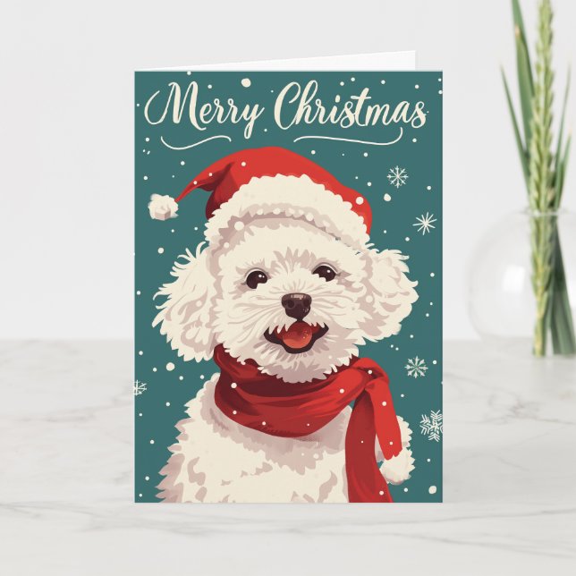 Bichon Frise Merry Christmas Personalised Holiday Card (Front)