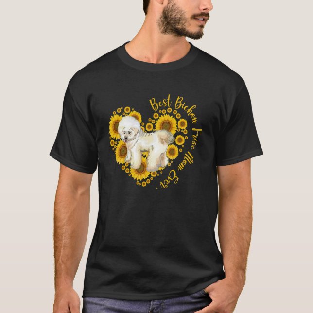 Bichon Frise Mum Sunflower Heart  Mother s Day T-Shirt (Front)