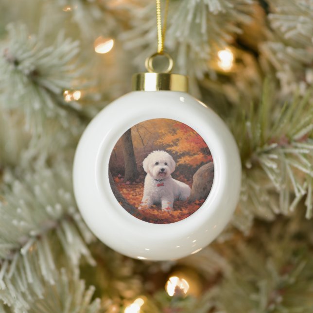 Bichon Frise n Autumn Leaves Fall Inspire  Ceramic Ball Christmas Ornament (Tree)