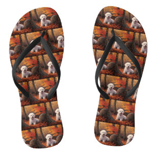 Bichon Frise n Autumn Leaves Fall Inspire  Flip Flops