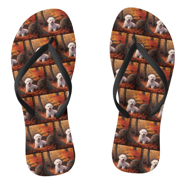 Bichon Frise n Autumn Leaves Fall Inspire  Flip Flops (Footbed)