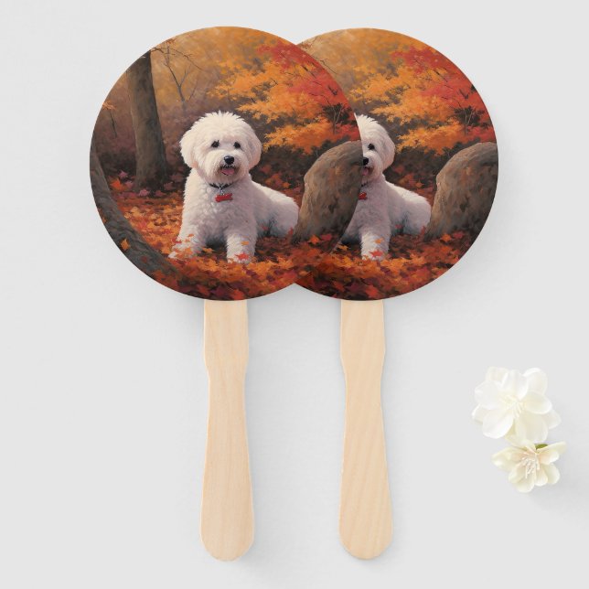 Bichon Frise n Autumn Leaves Fall Inspire  Hand Fan (Front and Back)